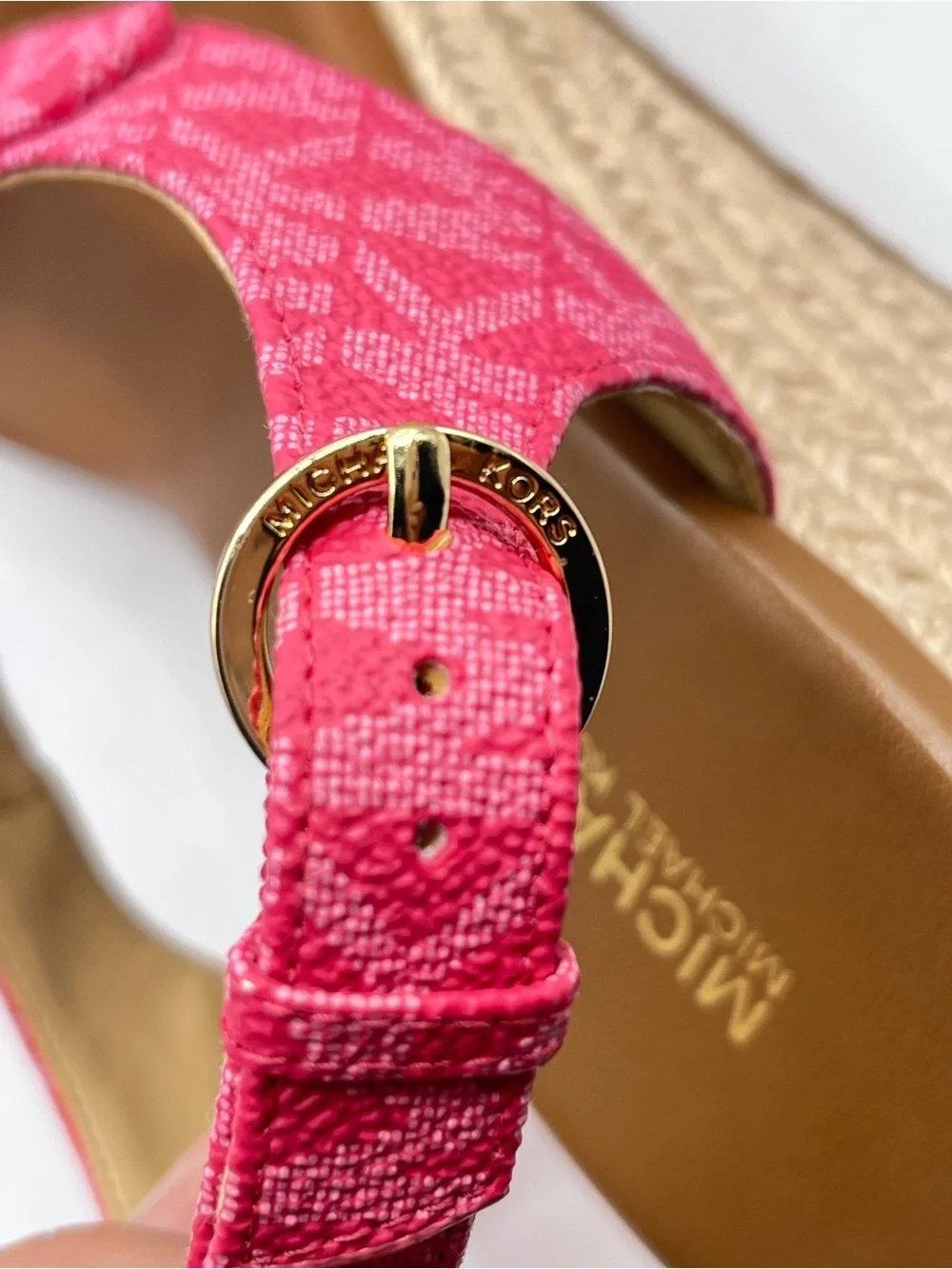 Michael Kors Laney Women's 7.5M Pink MK Logo Espadrille Wedge Sandals